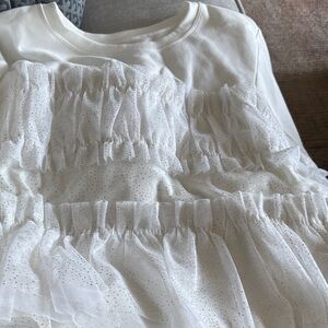 Maeve White Short Sleeve Top with Ruffle Detail